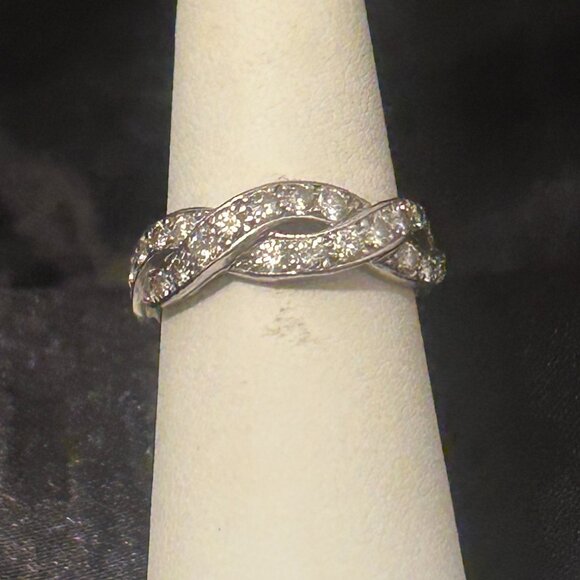 Platinum 0.85 CTTW Pave Set Diamond Anniversary Wedding Band in Braided Setting - Picture 1 of 5